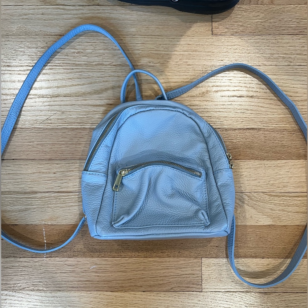 Blue Leather Mini Backpack